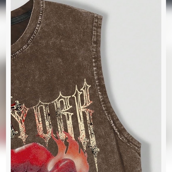 Brown Graphic Sleeveless Top with Red Accents - Picture 4 of 13